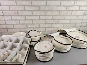 lot 1167 image: Flintridge China Delrose Pattern Dishes Set - NO SHIPPING