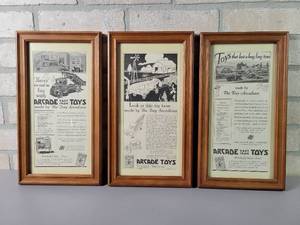 lot 1181 image: (3) ARCADE Cast Iron Toys Ads - Original Ads