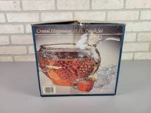 lot 1189 image: Indian Glass Crystal Happenings Punch Bowl Set