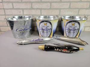 lot 1195 image: Collection of Michelob Golden Light Tap Handles and Galvanized Buckets