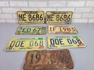 lot 1200 image: (7) 1951, 1960s & 1980s Minnesota License Plates - (2) matches sets and (2) Singles