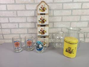 lot 1242 image: Vintage Tin Letter Sorter, Glass Pitchers, Beer Mugs and More