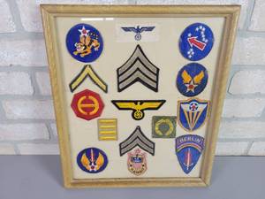 lot 1345 image: Framed Patches from WW2