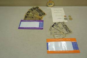 lot 61 image: Replica Confederate Currency and Coins