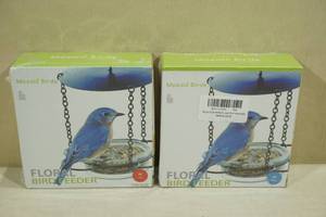 lot 120 image: 2 Mosaic Birds Floral Bird Feeders -Red & Aqua