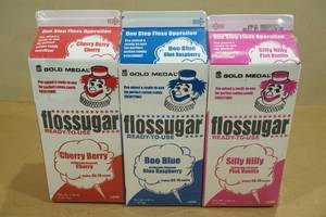lot 130 image: 9.75 lbs Flossugar Cotton Candy Sugar -Cherry, Blue Raspberry, Pink Vanilla