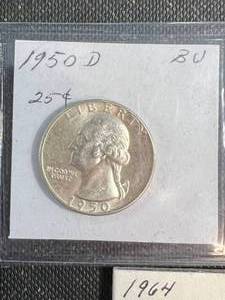 GROUP OF 3 BU-UNC WASHINGTON QUARTERS 1950-D 1954 1964