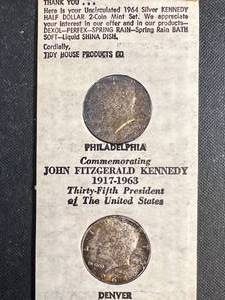 RARE ORIGINAL TIDY HOUSE 2 COIN (1964 KENNEDY) SET IN ENVELOPE