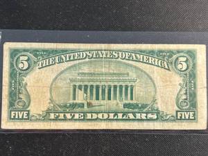 1929 US BROWN SEAL $5 NATIONAL CURRENCY BANK OF CHICAGO
