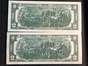 GROUP OF 2 US BICENTENNIAL 1976 $2 BILLS POSTMARKED 1976 UNC