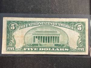 1929 US BROWN SEAL $5 NATIONAL CURRENCY BANK OF CHICAGO