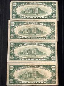 GROUP OF 4 US 1950 (A-B-C-D) $10 FEDERAL RESERVE NOTES 50A 50B 50C 50D