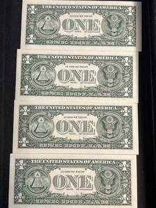 GROUP OF 4 US $1 CONSECUTIVE SERIAL # FEDERAL RESERVE NOTES
