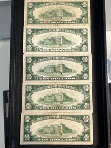 GROUP OF 5 US 1934 $10 FEDERAL RESERVE NOTES
