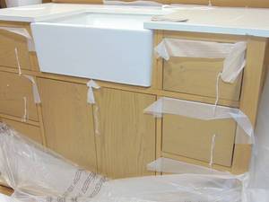 Cracked top Sink Good Vinnova Sevilla 48 White Faux Stone Top Single Vanity in Washed 797048-wa-wh-nm