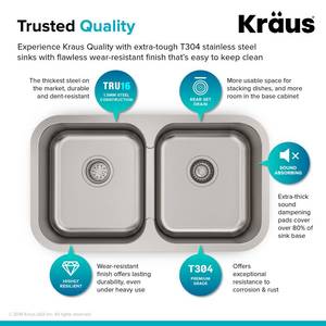 Kraus KBU29 31-38 Undermount 5050 Double Bowl 18 Gauge - Stainless Steel