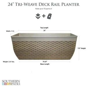 15 Pack Southern Patio Tri-Weave 24 in. High-Density Resin Deck Rail Planter