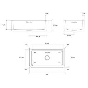Latoscana LFS3318W Fireclay Farmhouse Reversible Kitchen Sink With Decorative Fluted Design