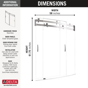 60 X 30 Curved Bathtub Shower Door In Stainless MODEL# B55910-6030-SS