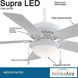 Minka Aire Supra 44 LED Ceiling Fan, White - F563L-SP-WH