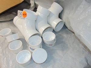 3  Pack  4 Hub PVC SCH 40 Straight 2-Way Cleanout Tee White 9 Pack 4 End Caps