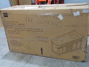 Windlowe 61 in. W x 22 in. D x 35 in. H Bath Vanity in White with Carrera Marble Vanity Top in White with White Sink - Damaged