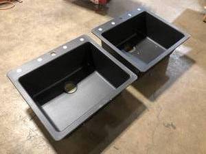 Lot of 2 Quartz Classic Black Quartz 25 in. Single Bowl Drop-In Kitchen Sink with Faucet, Bottom Grid and Drain by Elkay Customer Returns See Pictures