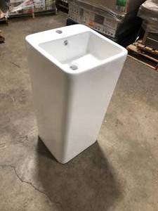 Concorde 1-Piece Glossy White Ceramic Square Pedestal Sink by Swiss Madison Customer Returns See Pictures