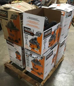 Pallet with assorted Ridgid Shop Vacs customer returns various models and conditions see pictures