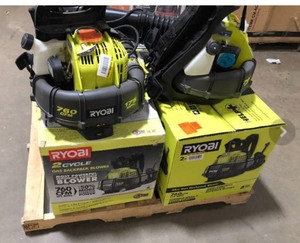 Pallet with Ryobi Backpacks Blowers used customer returns see pictures