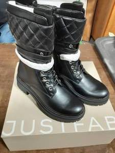 Brand New In Box-Justfab Black Boots With Gold Chain Size 5-12