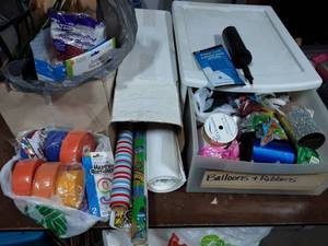 PARTY SUPPLIES Drawer Bin Full of Balloons, Ribbons, Gift Bags, Streamers & Wrap
