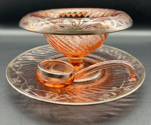lot 19 image: 3 Piece Silver Overlay Glass Mayonnaise Bowl with Liner and Spoon