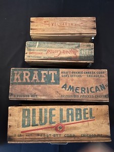 lot 21 image: Vintage Primitive Wood Crates and Sewing Machine Drawers