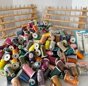 lot 48 image: Large Lot of California Thread Supply Spools and 2 Racks