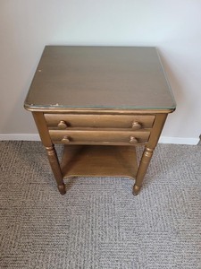 lot 240 image: Vintage End Table with Glass Protection Top