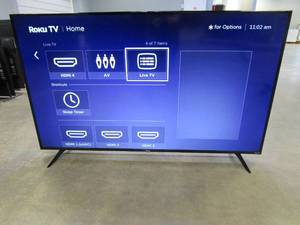 lot 877 image: Element Electronics E4AA65R 65 4K Roku UHD LED TV (LINE ON SCREEN)