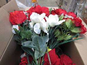 Box of Mixed Faux Flowers & Potted ...