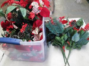 Tote of Assorted Christmas Faux Flo...