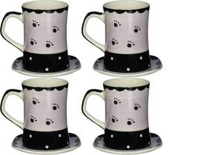 lot 190 image: Hues & Brews Poodle Mugs & Coasters Set, 2 Lavender & 2 Pink, 8 Piece