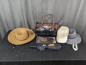 Sloggers Hat, New Leather Gloves, Giani Bernini Purse, Umbrella and Various Hats