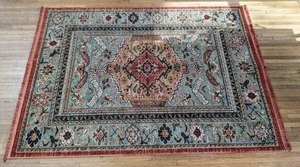 Traditional Persion Pattern 5 x 7 Orange and Teal Fringe Accent Rug