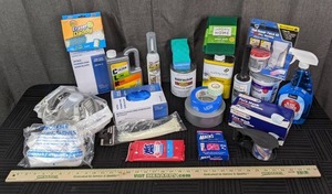 Eraser Daddy, 3M Disposable Paint Project Respirator, Nitrile Exam Gloves, Flex Shot, Protective Enamel, Zip Ties, Duct Tape, Wall Repairing Patch Kit, Scour Pads, Lint Roller, Pre-Mixed Grout, Ear Plugs, Ear Loop Adult Face Masks, Etc.