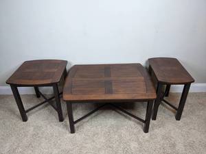 Set of Three Metal and Wood Tables