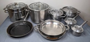 10-Piece Stainless Steel Stock Pot with Lids and Pan Sets IKEA 365, Wolfgang Puck 13 & 11 Everything Pans, Etc.