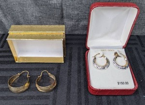 Two Pairs of Gorgeous Vintage 14k Gold Small Hoop Earrings