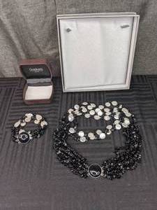 Matching Black and White Sterling Silver Necklace and Bracelet