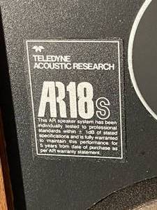 lot 166 image: 2 Teledyne Acoustic Research AR18 Speakers