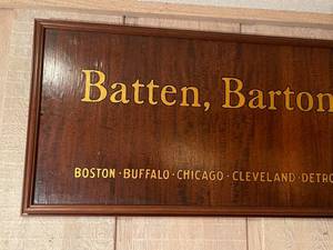 lot 170 image: Batten, Barton, Durstine and Osborn Inc Wooden Advertising Piece