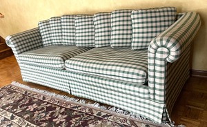 lot 201A image: Forest Green, Tan and White Plaid Sofa